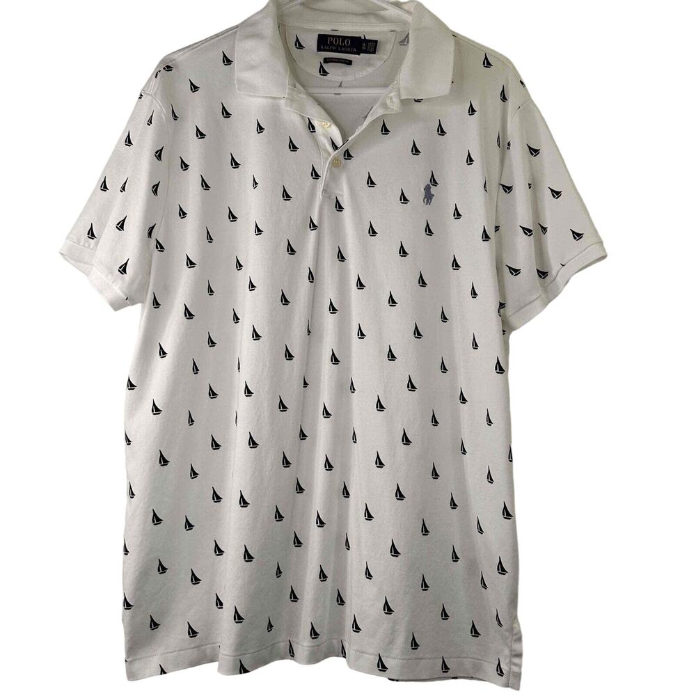 POLO Ralph Lauren White Custom Slim Fit Sailboat Polo Shirt Size XL